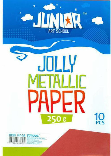 Statovac Χαρτόνι Glitter Junior Art School Jolly Paper A4 Κόκκινο σε Μπλοκ 10 Φύλλων