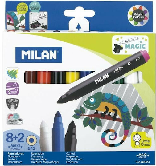 Milan Magic Μαρκαδόροι Ζωγραφικής 7.5mm Χονδροί, Μαγικοί Σετ 10 χρώματα