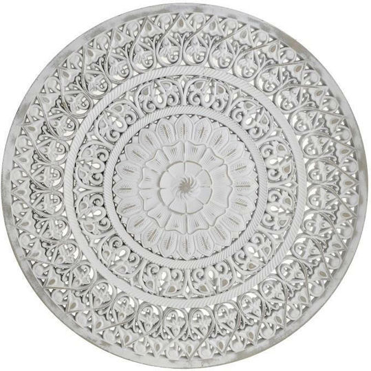 Inart Decorative Antique White Wooden Plate 60x2x60cm
