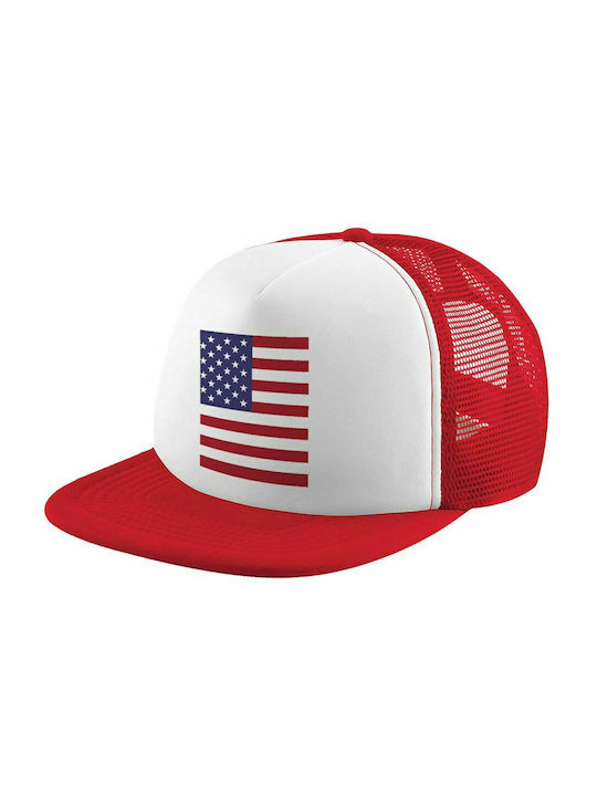 Amerikanische Flagge, Erwachsene weiche Trucker-Kappe mit rotem/weißem Netz (POLYESTER, ERWACHSENE, UNISEX, EINHEITSGRÖßE)