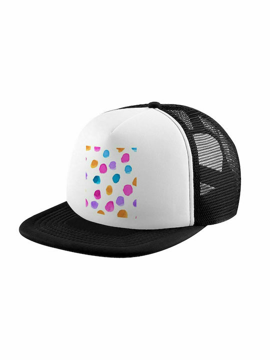 Watercolor dots, Adult Soft Trucker Hat with Mesh Black/White (POLYESTER, ADULT, UNISEX, ONE SIZE)