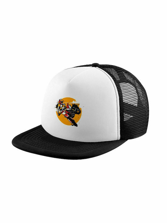 Motocross, Adult Soft Trucker Hat with Mesh Black/White (POLYESTER, ADULT, UNISEX, ONE SIZE)