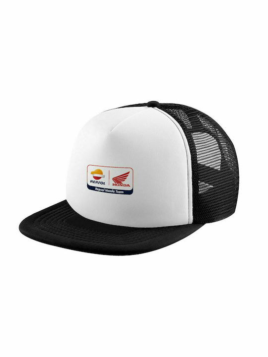 Honda Repsol Team, Erwachsene Soft Trucker Cap mit Mesh Schwarz/Weiß (POLYESTER, ERWACHSENE, UNISEX, EINHEITSGRÖßE)