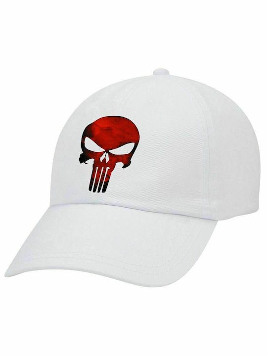 Rote Totenkopf, Erwachsene Baseballkappe Weiß 5-Panel (POLYESTER, ERWACHSENE, UNISEX, EINHEITSGRÖßE)