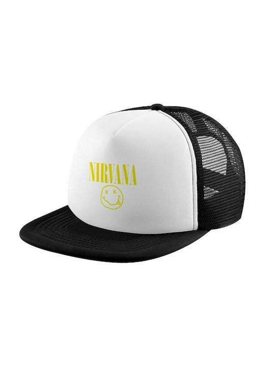 Nirvana, Adult Soft Trucker Hat with Mesh Black/White (POLYESTER, ADULT, UNISEX, ONE SIZE)