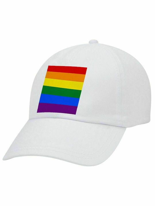 Rainbow flag (LGBT) , Καπέλο Ενηλίκων Baseball Λευκό 5-φύλλο (POLYESTER, ΕΝΗΛΙΚΩΝ, UNISEX, ONE SIZE)