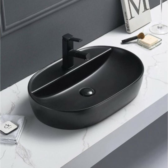 Tema Einbau Badezimmerwaschbecken aus Porzellan 60x40x12,5cm Schwarz Matt Tema Einbau Badezimmerwaschbecken aus Porzellan 60x40x12,5cm Schwarz Matt