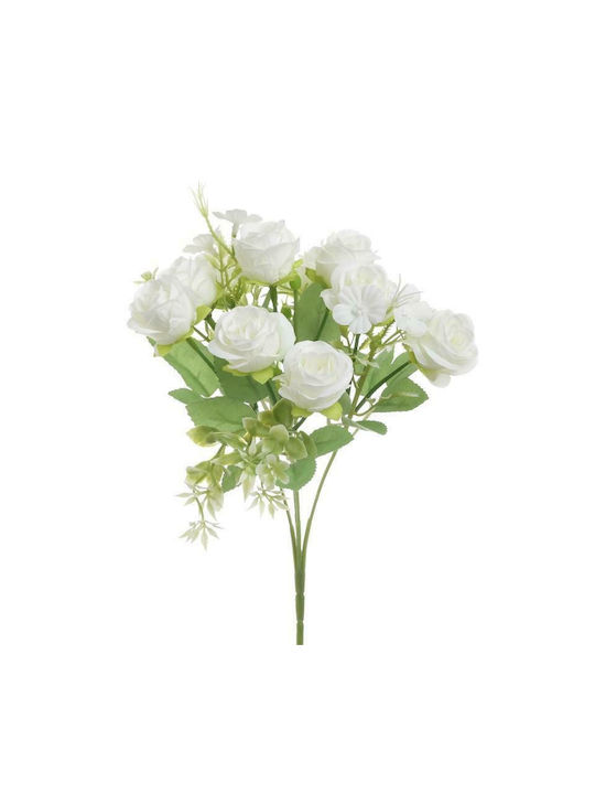 Inart Μπουκέτο από Τεχνητά Φυτά Τριαντάφυλλο Λευκό 28cm