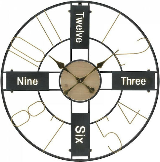 Inart Wall Clock Metallic Black/ Gold Ø80cm