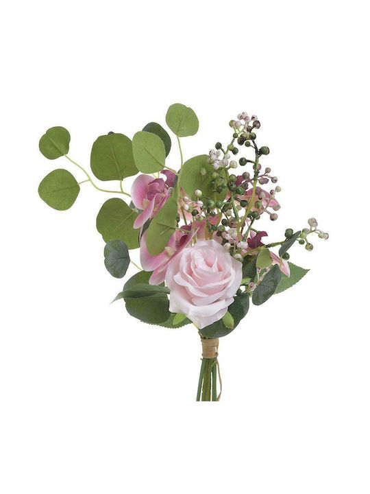 Inart Μπουκέτο από Τεχνητά Φυτά Ροζ / Λευκό 46cm
