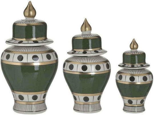 Inart Set Vaze De Podea Ceramice Verzi/ Albe 3 Bucăți