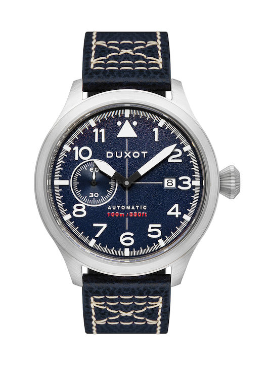Duxot Altius Pilot Uhr Chronograph Automatisch mit Blau Lederarmband