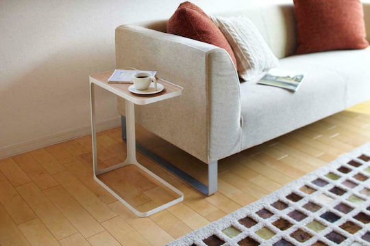 Ορθογώνιο Βοηθητικό Τραπεζάκι Frame C-Shaped από Μασίφ Ξύλο Λευκό / Natural Μ24xΠ45xΥ52εκ.