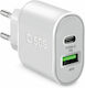 SBS Φορτιστής Χωρίς Καλώδιο με Θύρα USB-A και Θύρα USB-C 20W Power Delivery Λευκός (TETRPD20W)