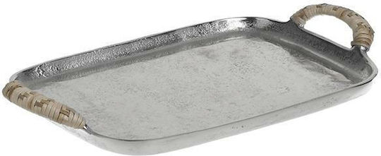 Inart Metallic Rectangular Decorative Tray Silver 30x19x4cm