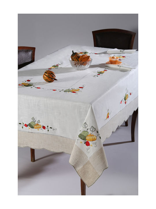 Silk Fashion 3436 Linen Tablecloth with Embroidery Beige 140x180cm