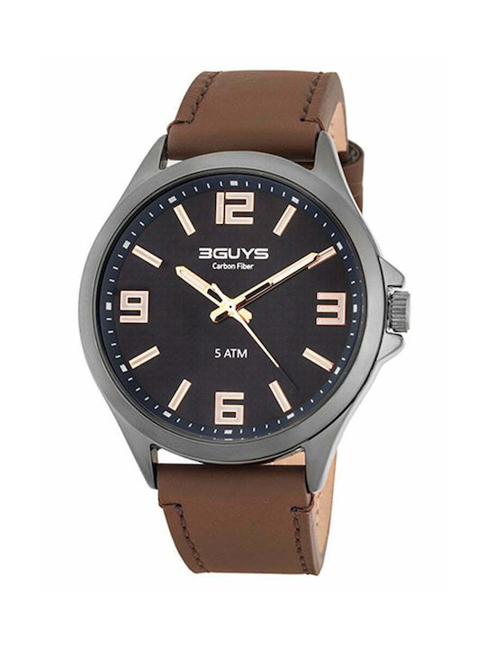 3Guys Watch Battery with Brown Leather Strap