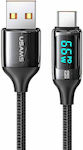 Usams US-SJ544 Braided / LED USB 2.0 Cable USB-C male - USB-A male 66W Black 1.2m (SJ544USB01)