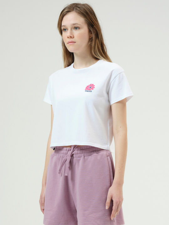 Basehit Women's Summer Crop Top Cotton Short Sleeve White