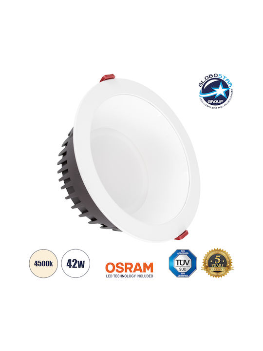 GloboStar Кръгла Вграден LED Панел 42W с Неутрално бяло Светлина 4500К 22см.