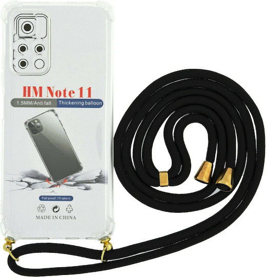 Ancus Crossbody Back Cover Σιλικόνης με Λουράκι Διάφανη / Μαύρο (Redmi Note 11 / 11S 4G)