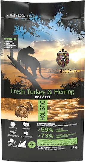 Ambrosia Fresh Turkey & Herring Sterilised Cats Trockenfutter Diät, ohne Getreide für erwachsene sterilisierte Katzen mit Türkei 1.5kg