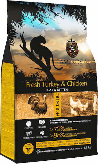 Ambrosia Cat & Kitten Trockenfutter ohne Getreide für junge Katzen mit Huhn / Türkei 5kg
