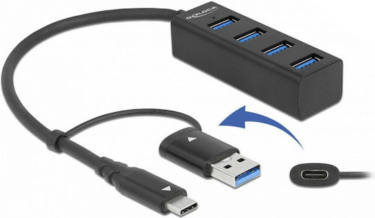 DeLock Hub 4 Porturi USB 3.2 Cu Conectare USB-C / USB-A