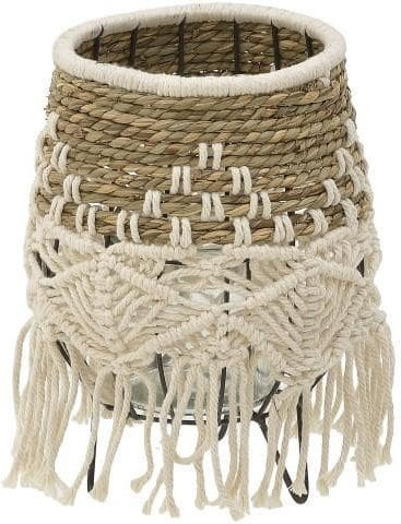 Inart Tabletop Rattan Lantern Natural Beige/White 16x16x27cm