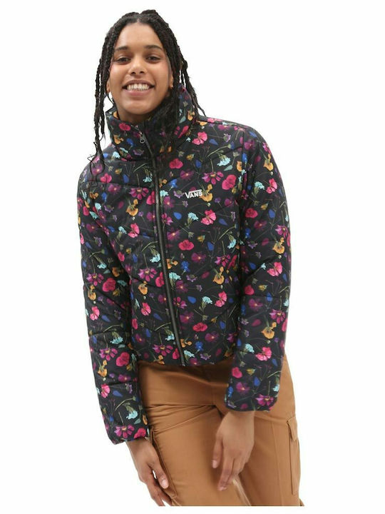 Foundry V Printed Pressed Women's Short Puffer Jacket for Winter Black