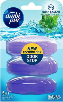 Ambi Pur Fresh & Clean 5 σε 1 Ταμπλέτες Λεκάνης με Άρωμα Fresh Water & Mint 55ml 3 tabs