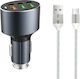 Ldnio C703Q Автомобилно Зарядно Устройство 3A Бързо Зареждане с Портове 3xUSB-A с Type-C Кабел Сив Цвят