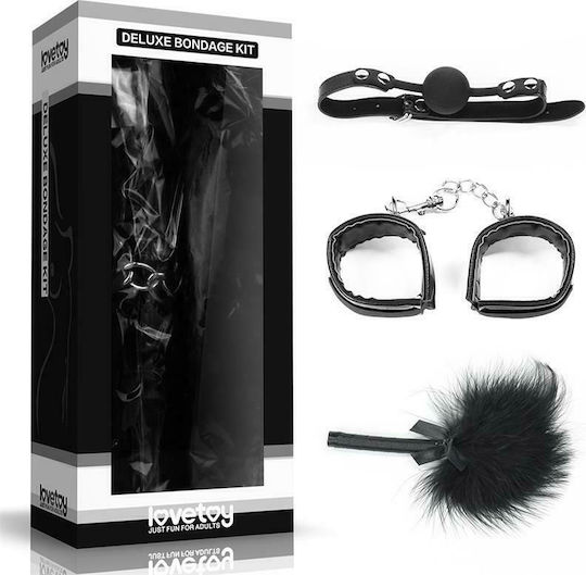 Lovetoy Deluxe Bondage Kit BDSM Kit Blindfold, Cuffs & Tickler in Black Color