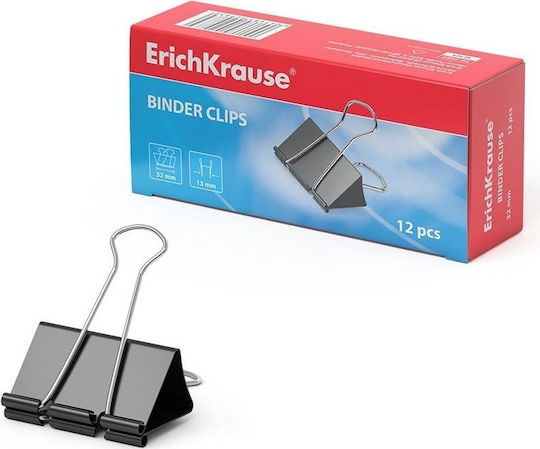 ErichKrause Metallic Clips 32mm Black 12pcs
