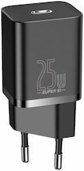 Baseus Φορτιστής Χωρίς Καλώδιο με Θύρα USB-C 25W Μαύρος (Super Si 1C)