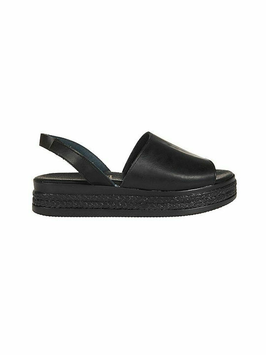 Elenross Leder Damen Flache Sandalen Flatforms in Schwarz Farbe
