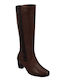 Leather Women's Boots with Zipper Brown
