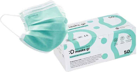 masks.gr Surgical Face Mask 3ply Type II Protective Mask Non-Reusable Type II Surgical Green 10pcs