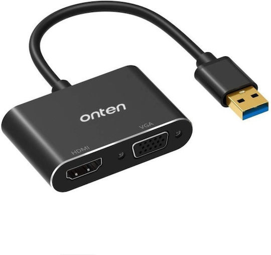 Onten Μετατροπέας USB-A male σε HDMI / VGA female (OTN-5201B)