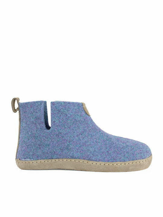 Ανατομικές Δερμάτινες Γυναικείες Παντόφλες Σιέλ