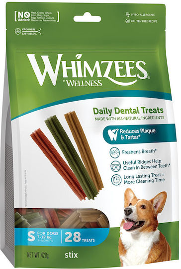 Whimzees Stix Tratează pentru Câini Împotriva Tartrului și Plăcii 420g 28 Bucăți
