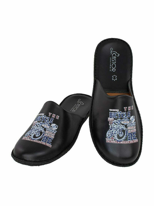 Castor Anatomic Men's Leather Printed Slippers Black