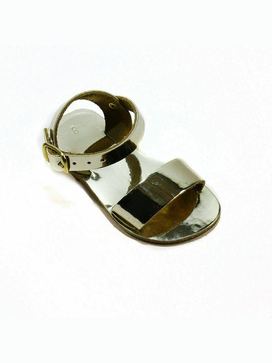 Leather baby sandals in gold color