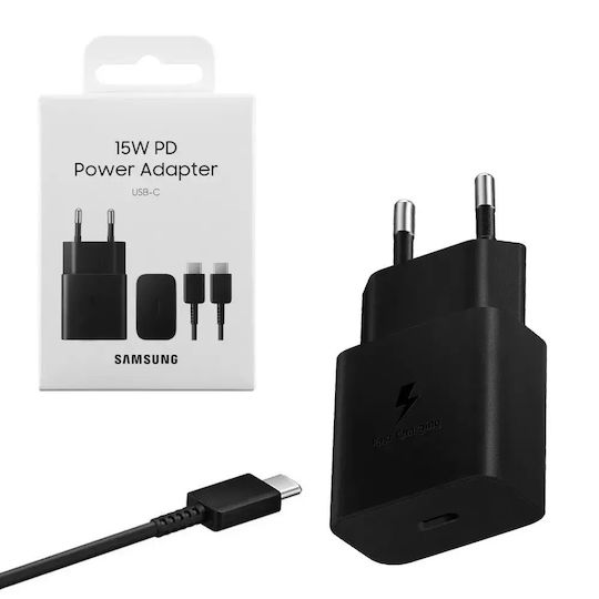 Samsung Charger with USB-C Port and Cable USB-C - USB-C 15W Power Delivery Blacks (EP-T1510X)
