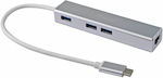 Equip USB 3.0 Hub 3 Θυρών με σύνδεση USB-C / Ethernet Ασημί