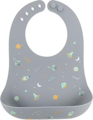 Stephen Joseph Space Waterproof Bib Silicone with Button & Pocket Gray