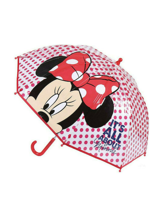 Umbrelă pentru copii Mâner curbat Minnie roșie cu diametrul de 71cm.
