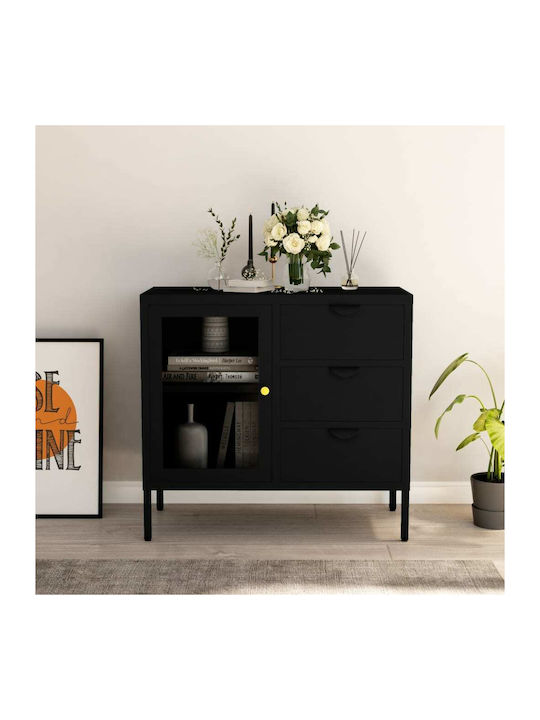 Sideboard made of Metal with Drawers Black Velv...