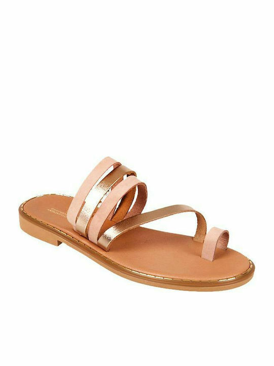 Elenross Leather Women's Flat Sandals in Pink Color