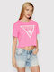 Guess Women's Athletic Crop Top Short Sleeve Pink